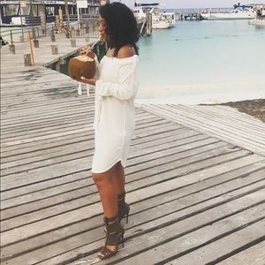 White Off Shoulder T-Shirt Dress